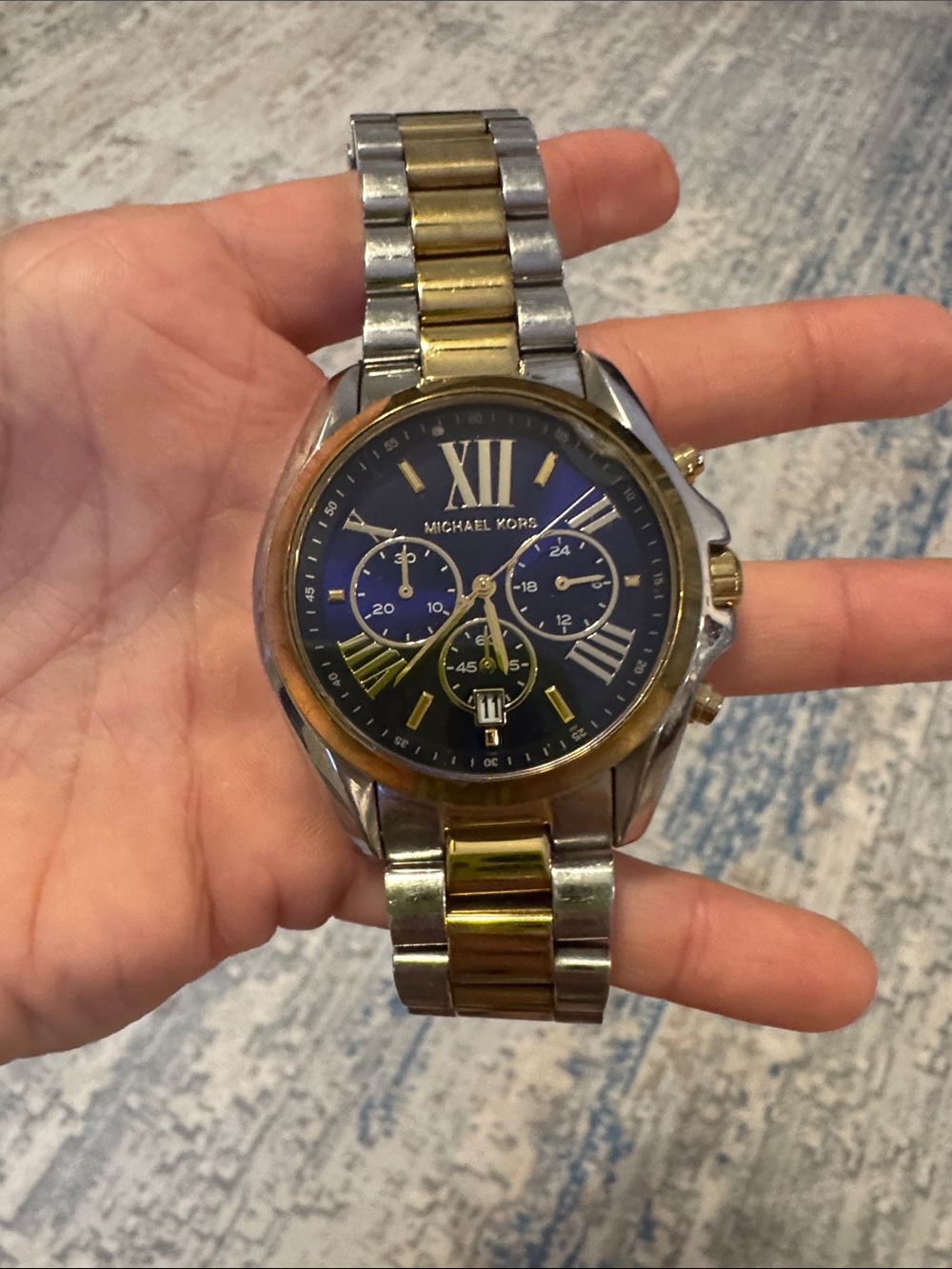 Michael Kors Gold and Silver Two-Tone Navy Chronograph Watch